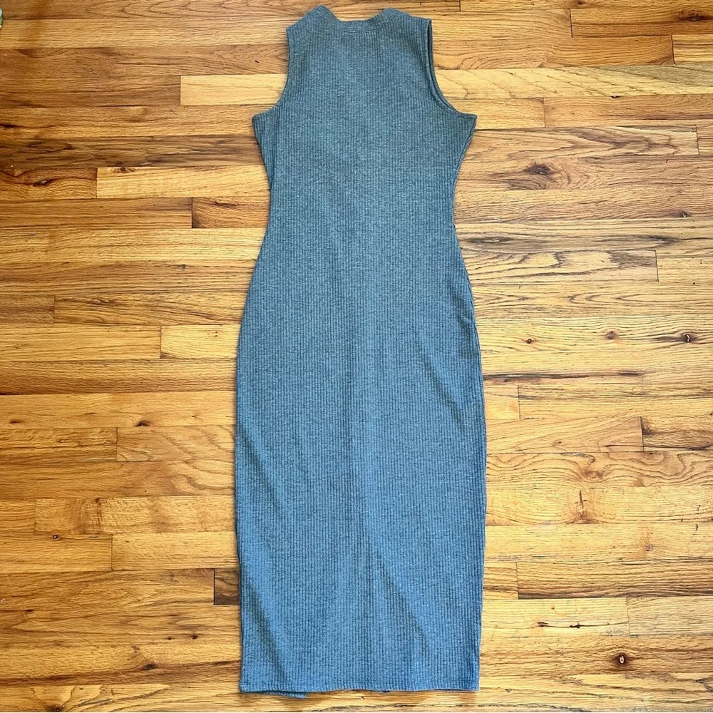 Bar III Gray Ribbed Midi Button UP Dress Y2K Minimalist Casual S/M - Picture 2 of 9